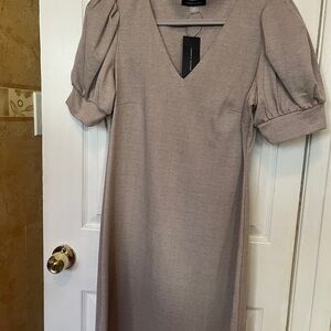 Tommy Hilfiger Beige Midi Dress with Puff Sleeves